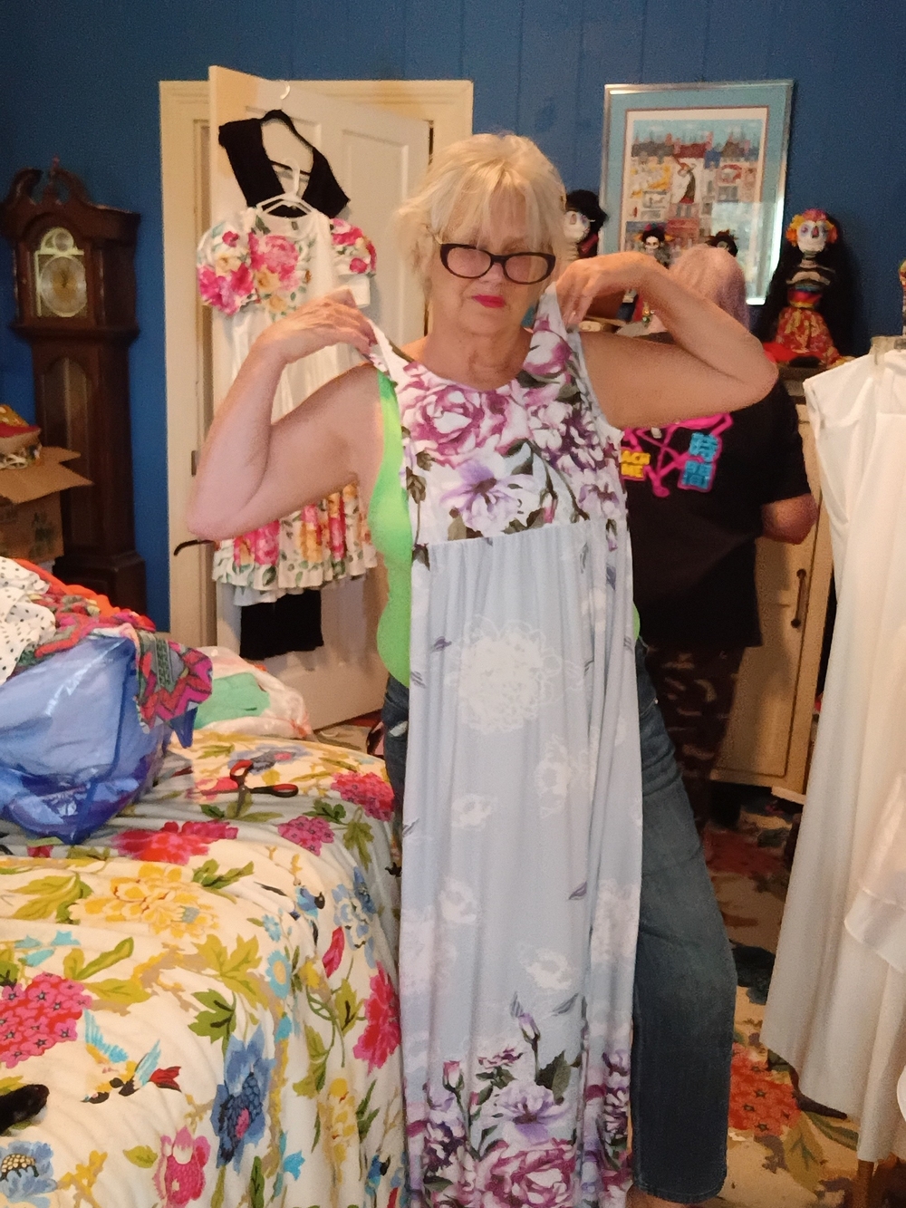 entro Floral Maxi Dress in Light Blue, Purple, Green